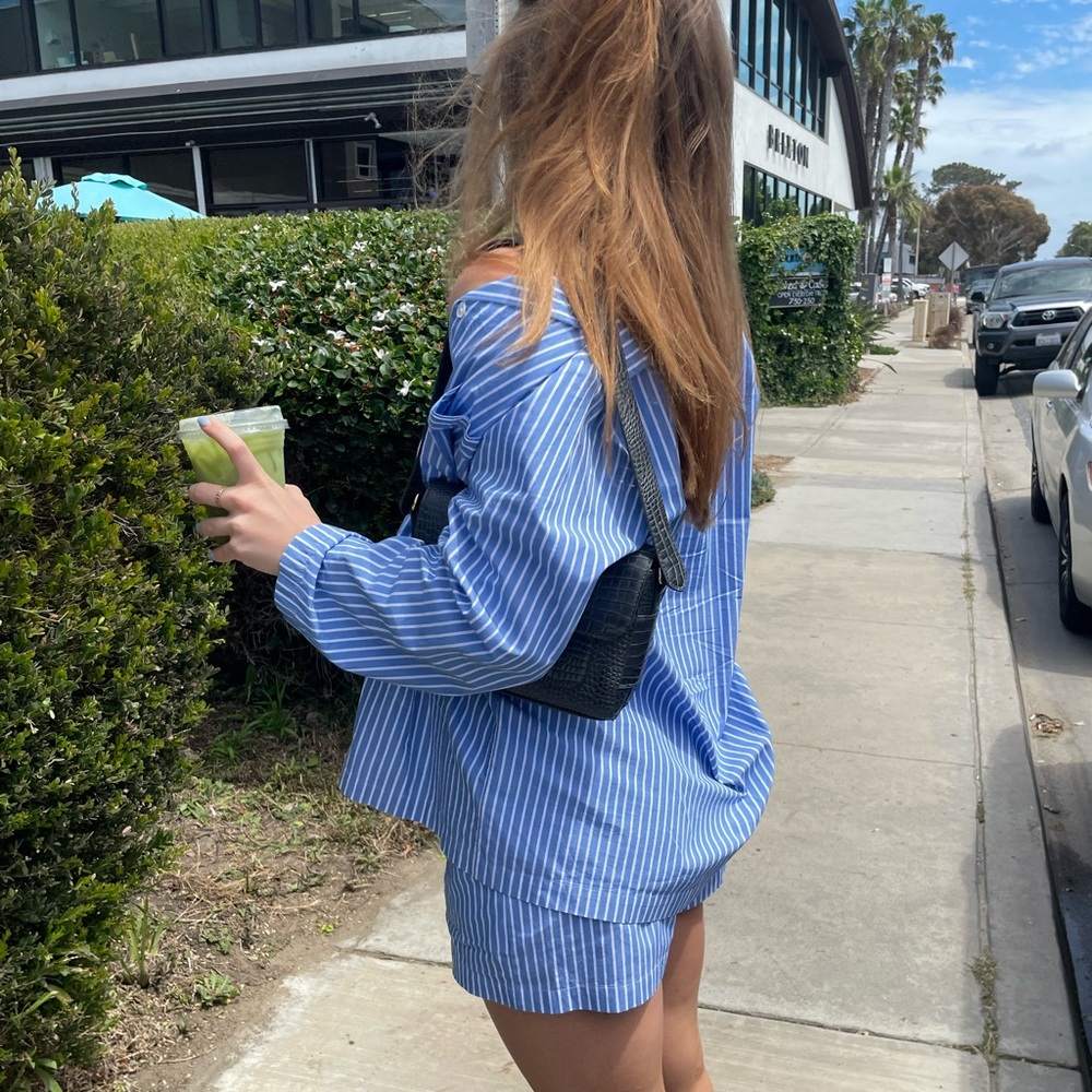 Aritzia Blue & White Striped Button-Down Shirt AND matching shorts